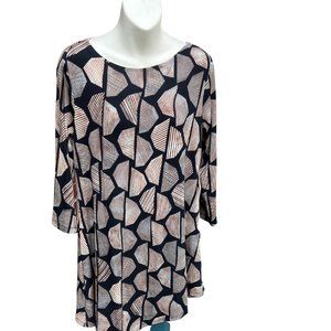 Chico's Tunic NWT Long Sleeve Crew Neck Geometric Pullover Black & Tan Size 0